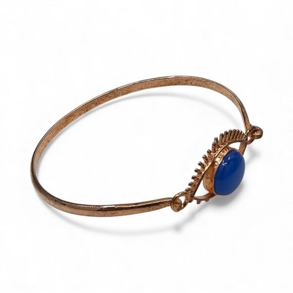 Natural Blue Chalcedony Eye Hook Bangle Bracelet Handmade Solid Copper Artisan - Picture 6 of 8